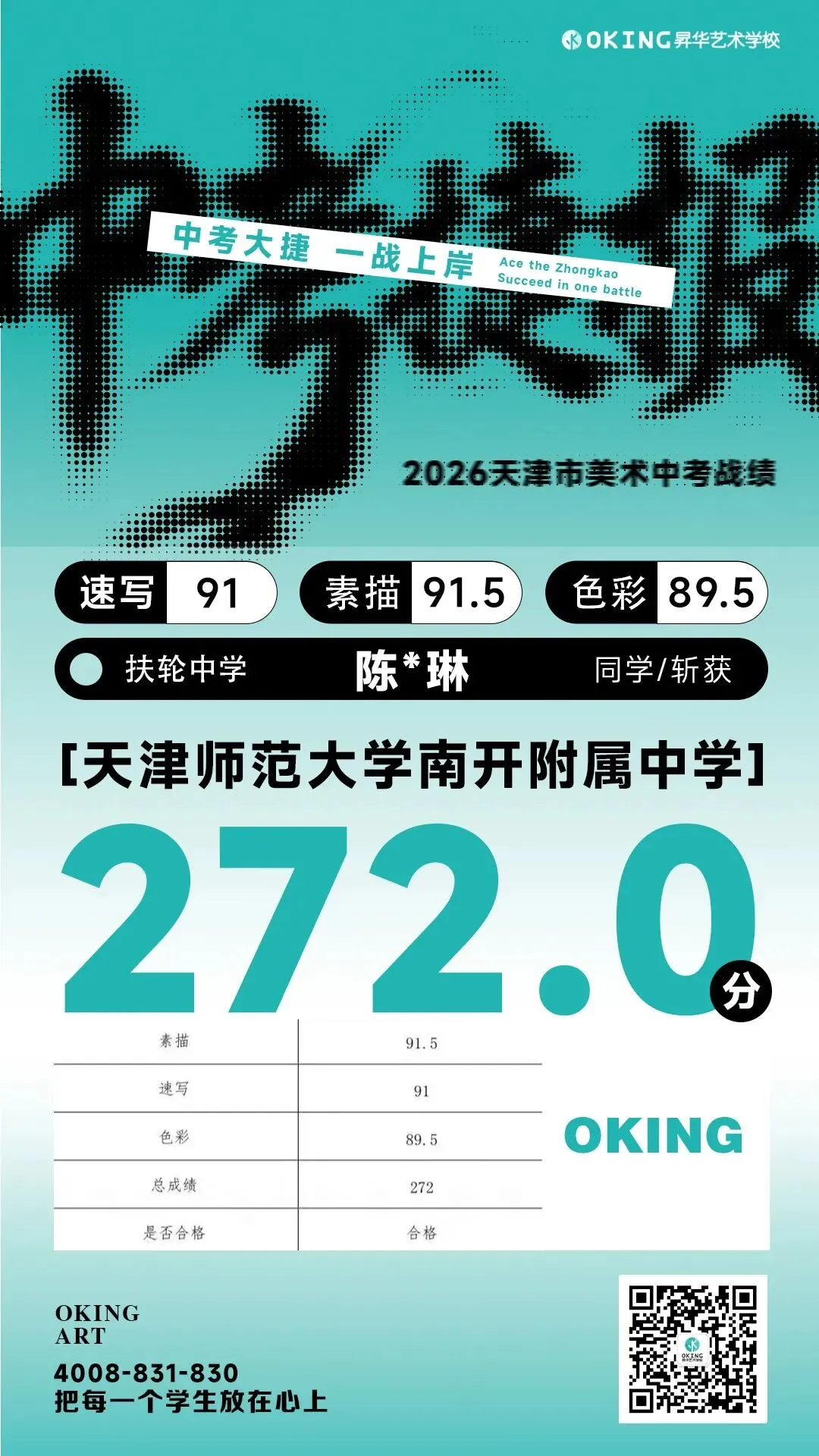 实力霸榜!113人参加美术中考,270分以上41人!85%人突破240分!昇华学子再创辉煌! 第37张