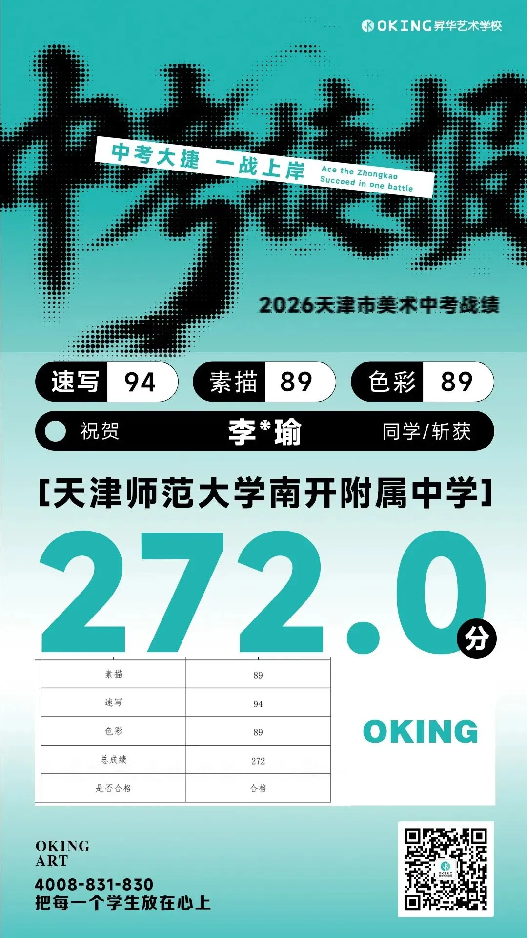 实力霸榜!113人参加美术中考,270分以上41人!85%人突破240分!昇华学子再创辉煌! 第39张