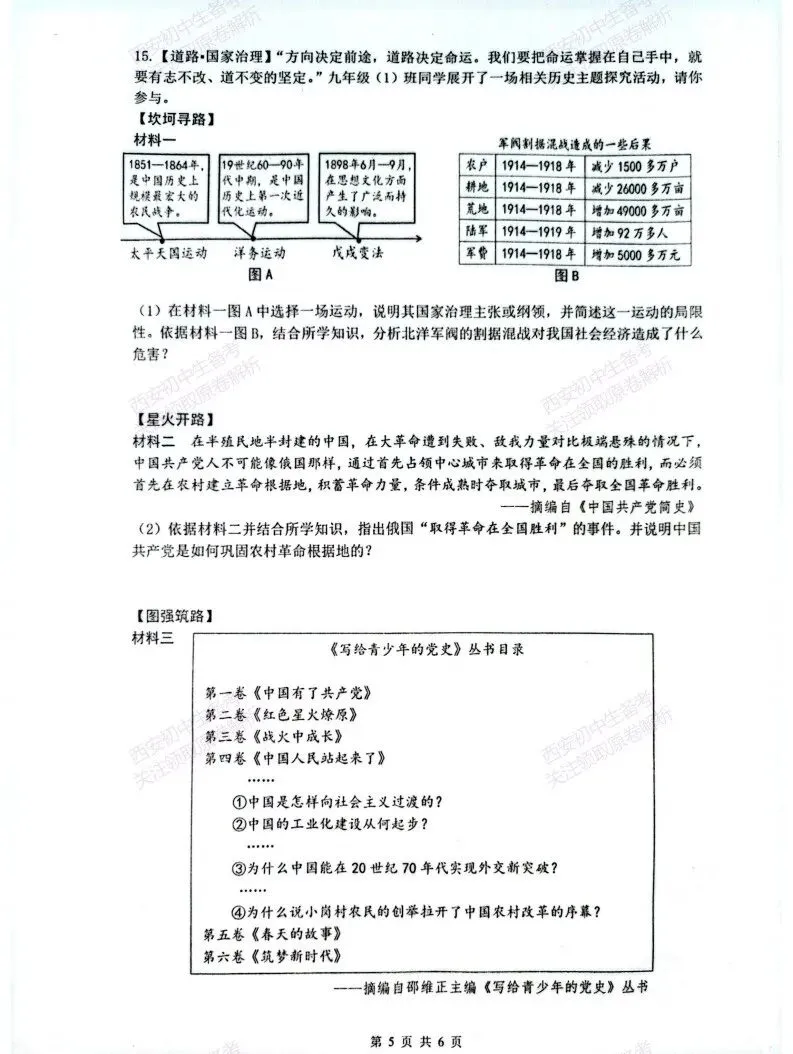 全科真题练!西安2026中考模拟:【西安铁一中学】九年级三模考试【历史】免费下载! 第11张