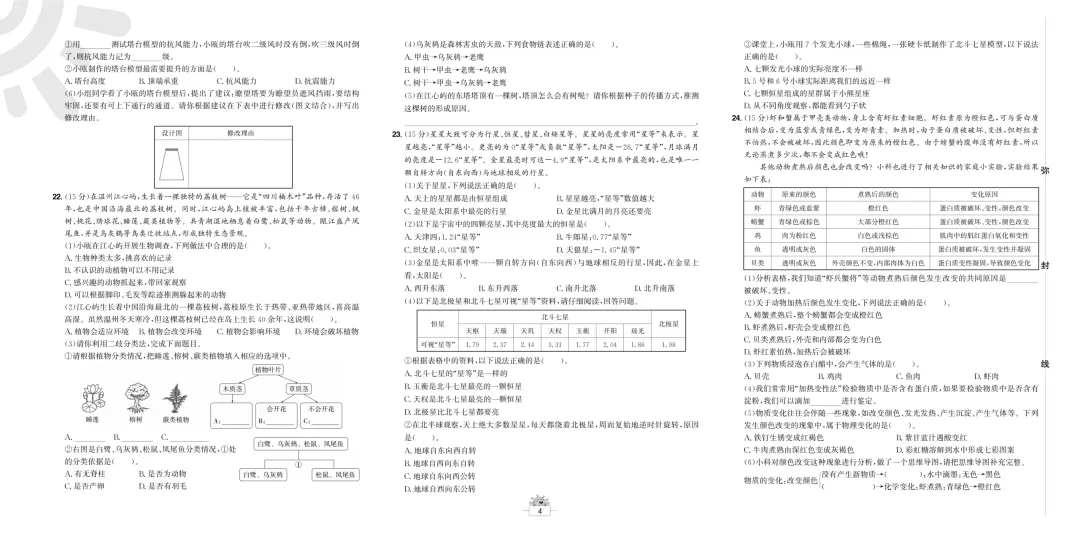 小学科学毕业班真题卷和答题卡 第4张