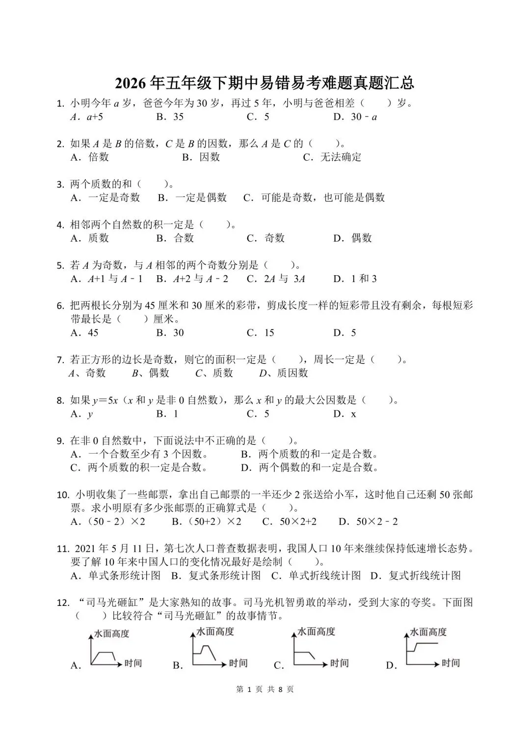 苏教版五年级下数学易错易考真题汇总训练 第1张