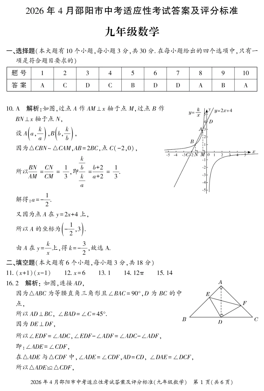2026年湖南省邵阳市中考适应性考试(二模)试题 第5张