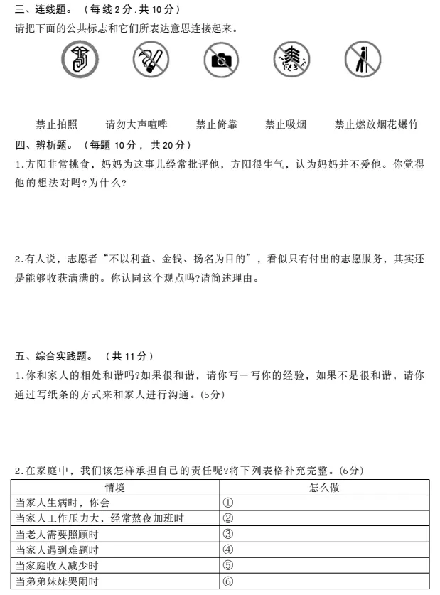 【期中试卷】123456年级下册道德与法治单元素养测评卷期中综合素养,pdf电子版可下载 第4张