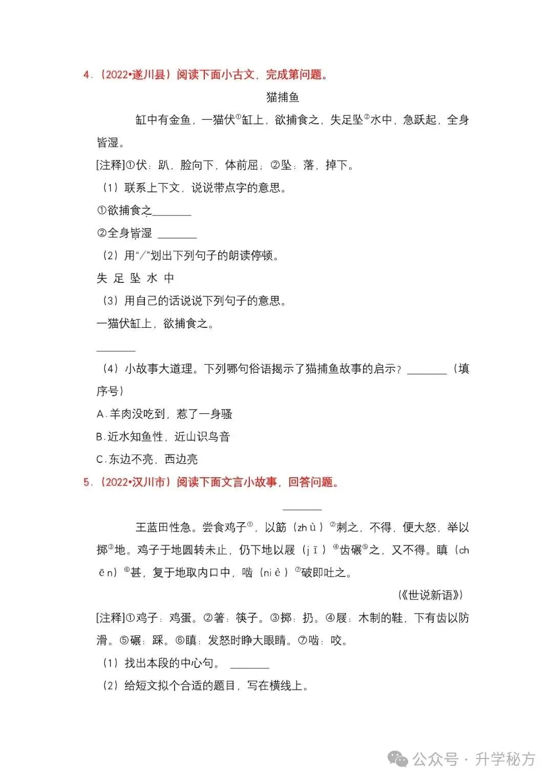 小升初文言文专项练习20篇,历年常考真题汇总,考前必练! 第5张