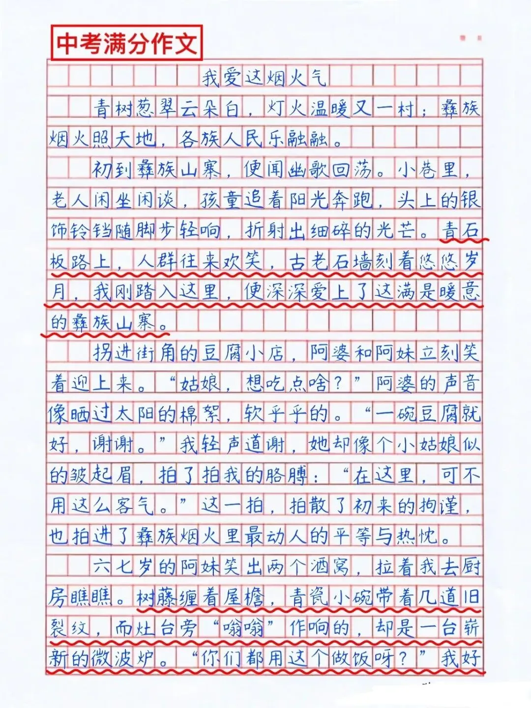 【中考满分作文】三篇《那一刻,我与成长同频》《我心中的那个地方》《我爱这烟火气》 第7张