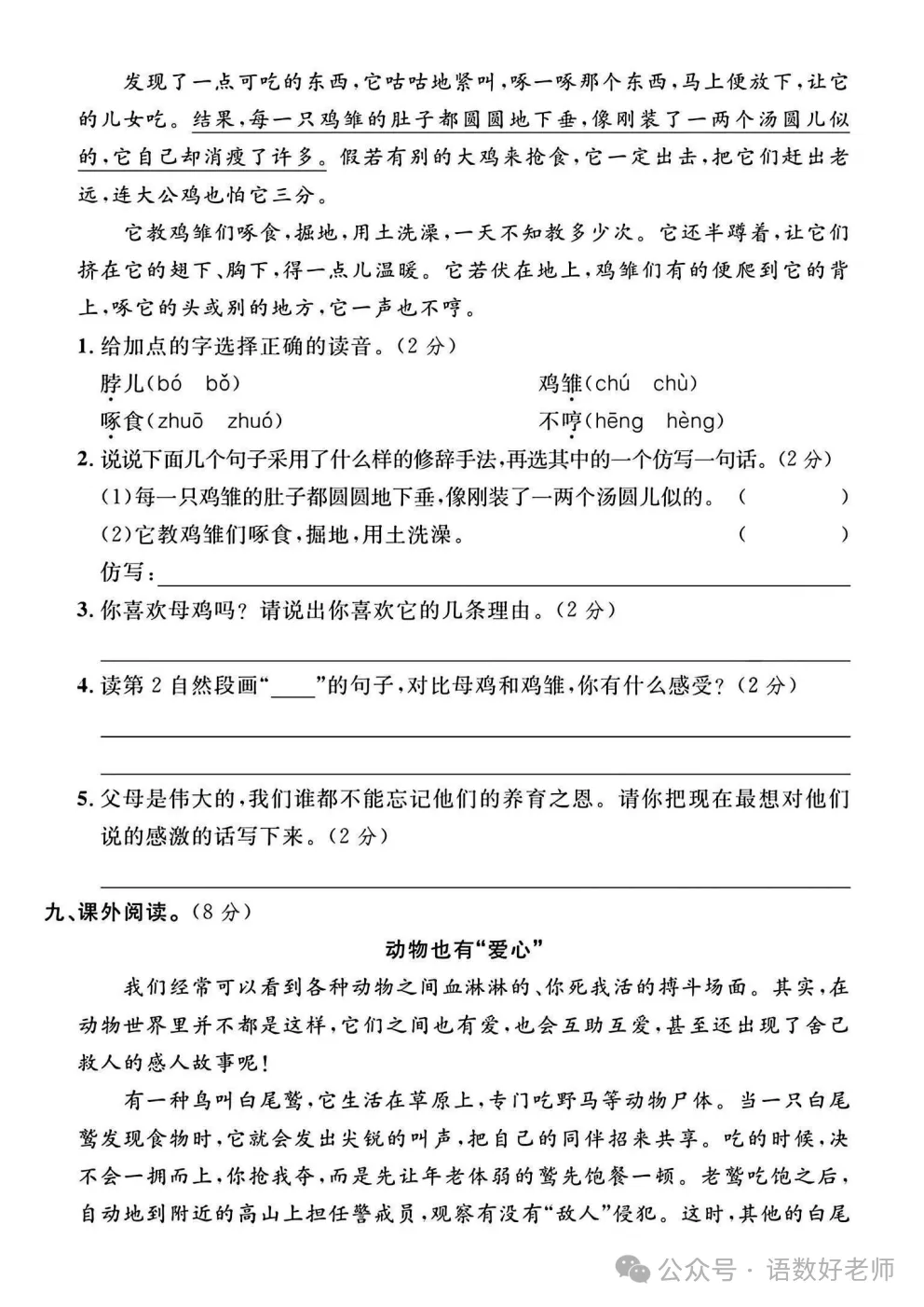 四年级下册语文《期中试卷》,附有答案,共5份,免费下载打印!语数电子版! 第18张