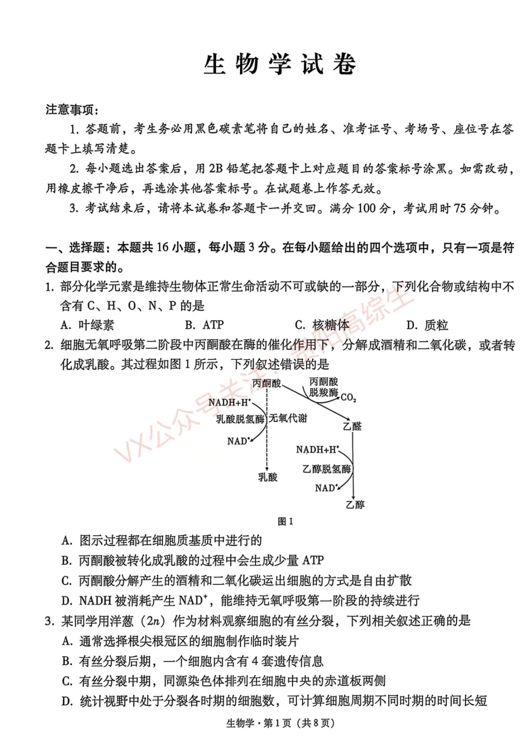 2026届 3+3+3名校联盟高三4月模拟考试卷&答案 汇总 第98张