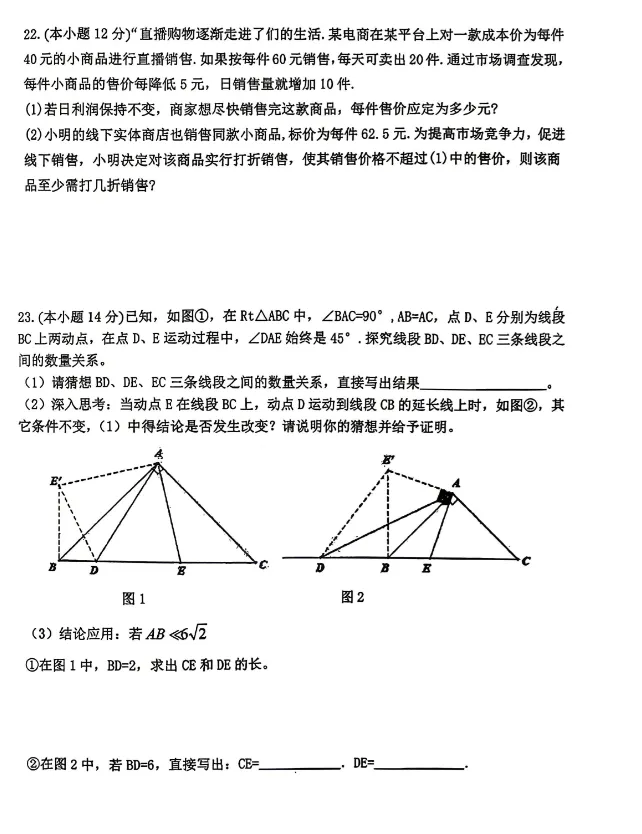 26年合肥45中沪科八年级数学下册期中试卷 第4张