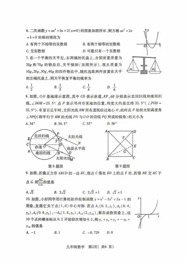 2026年邓州市中考一模数学试卷(含答案) 第2张