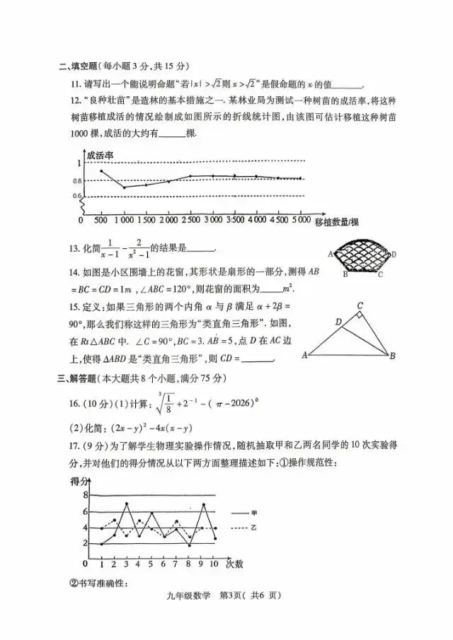 2026年邓州市中考一模数学试卷(含答案) 第3张