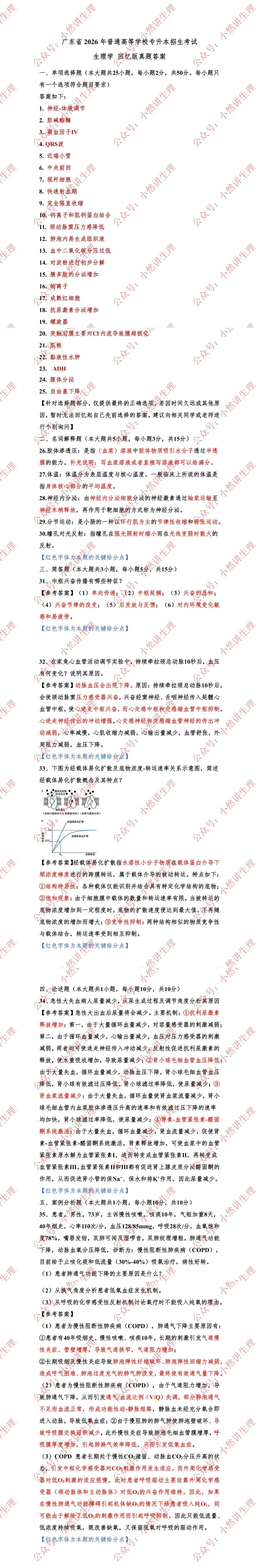 26升本 | 生理学真题参考答案公布! 第8张