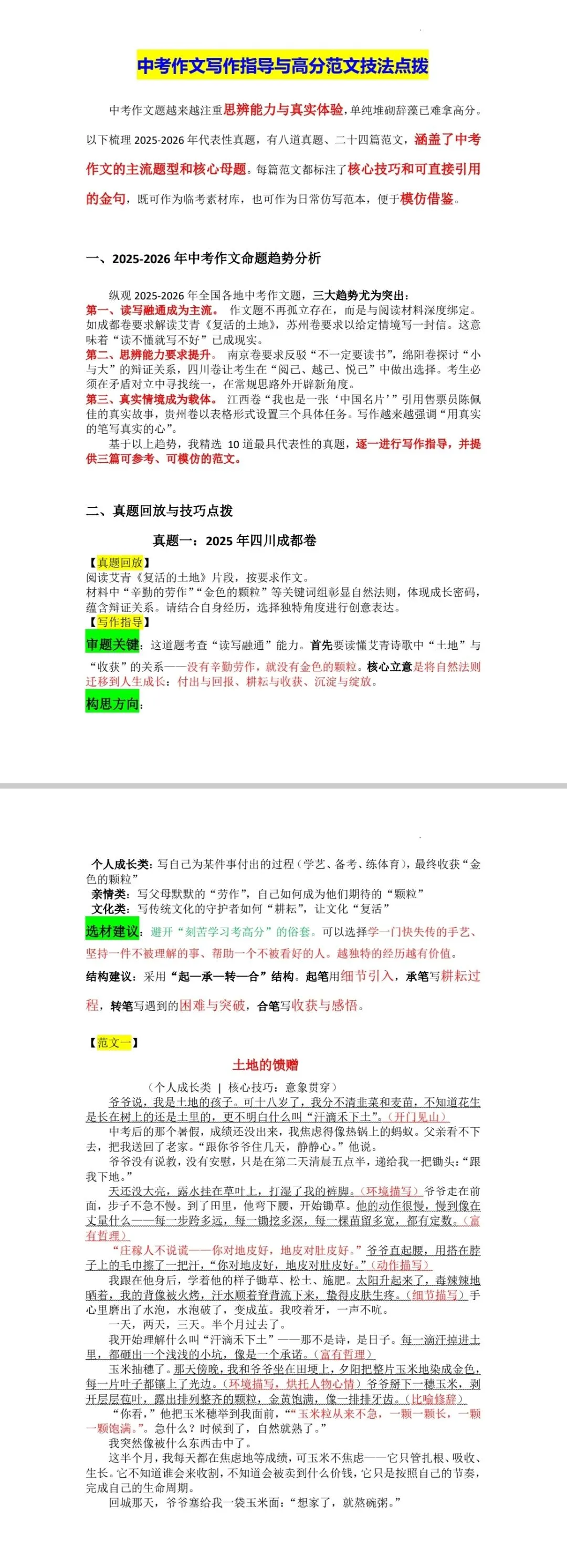 2026年中考作文写作指导与高分范文技法点拨 第2张