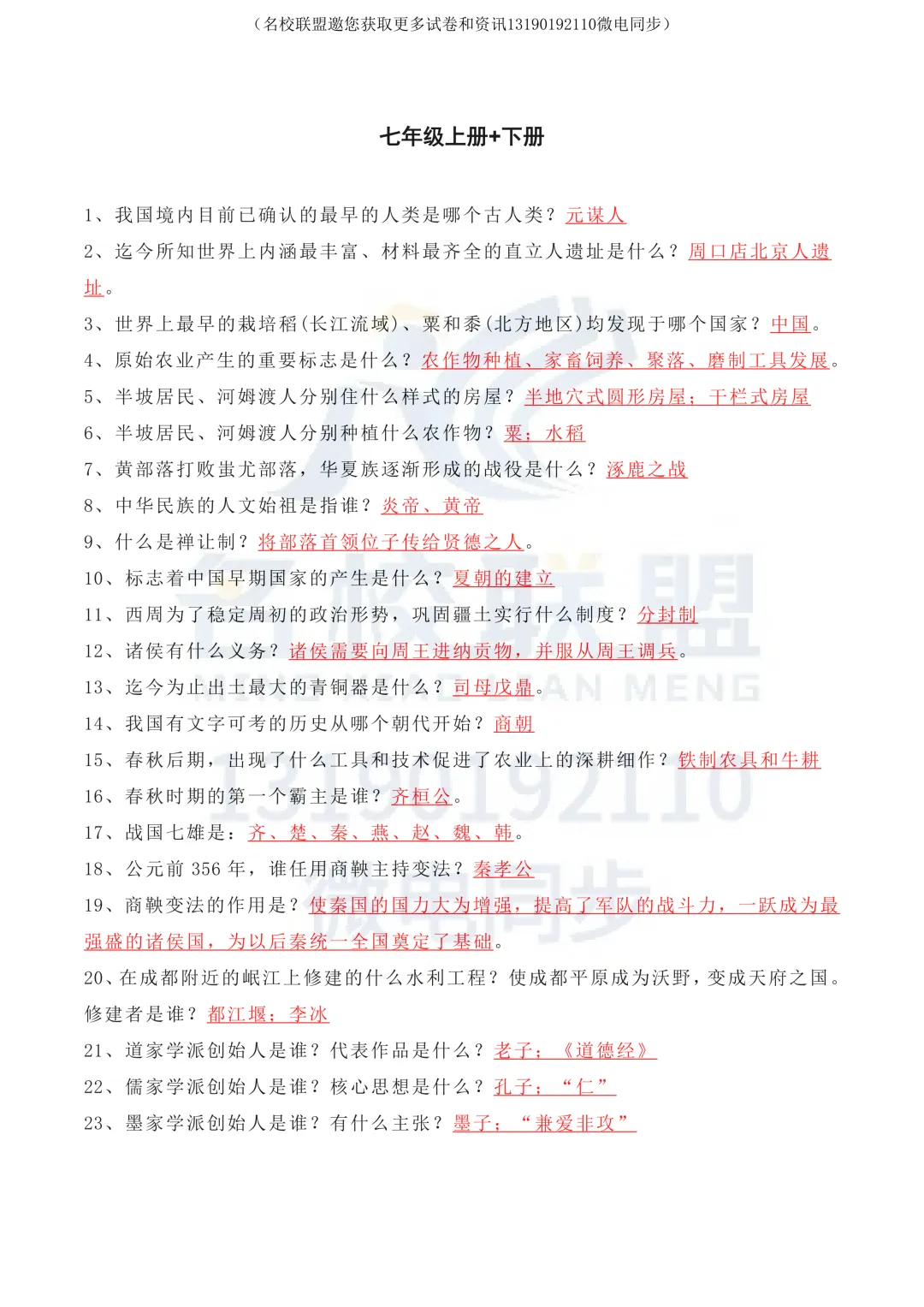 【中考历史】初中历史全6册知识点汇总(高清可打印) 第2张