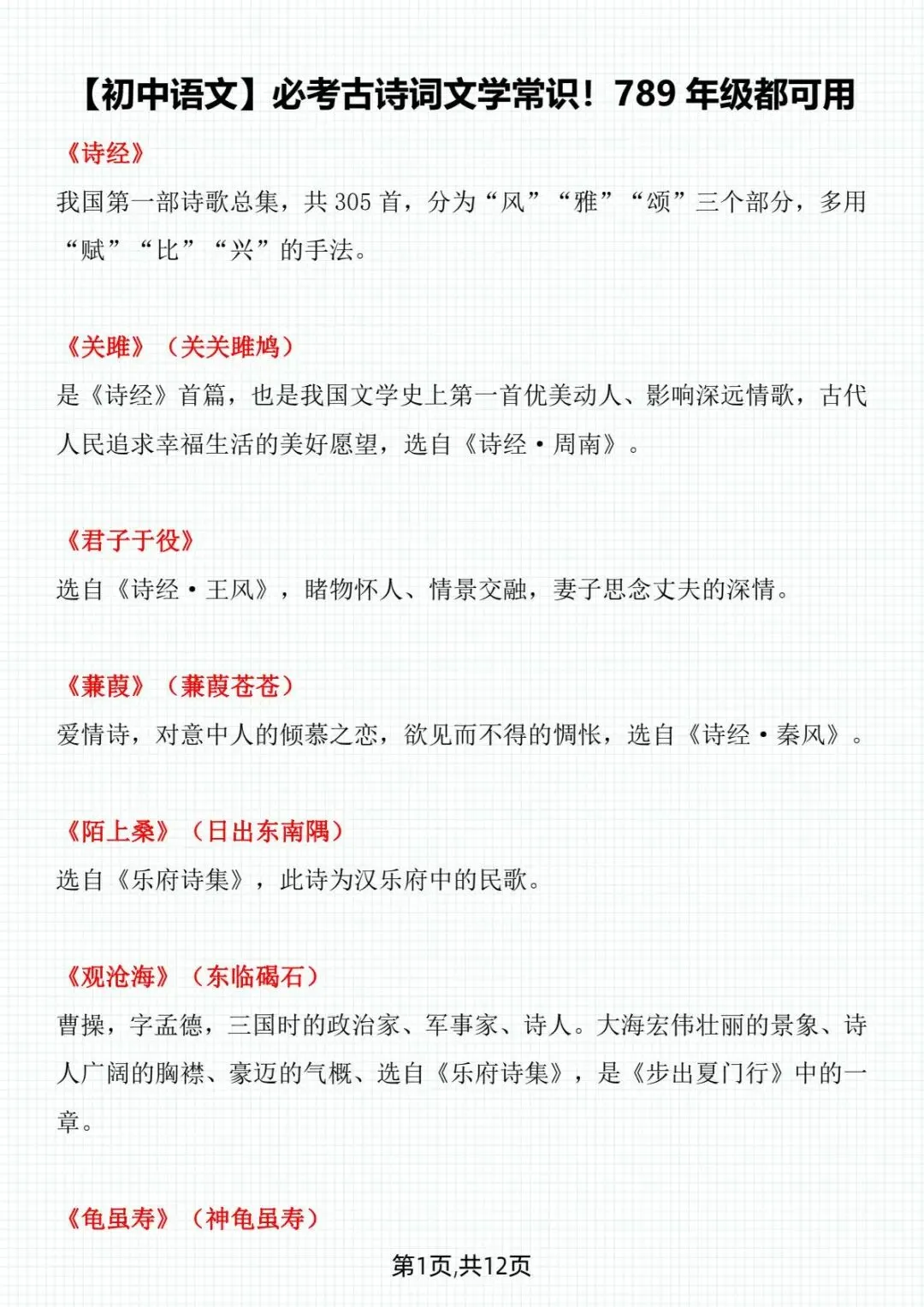 中考语文 必考古诗词文学常识 第3张