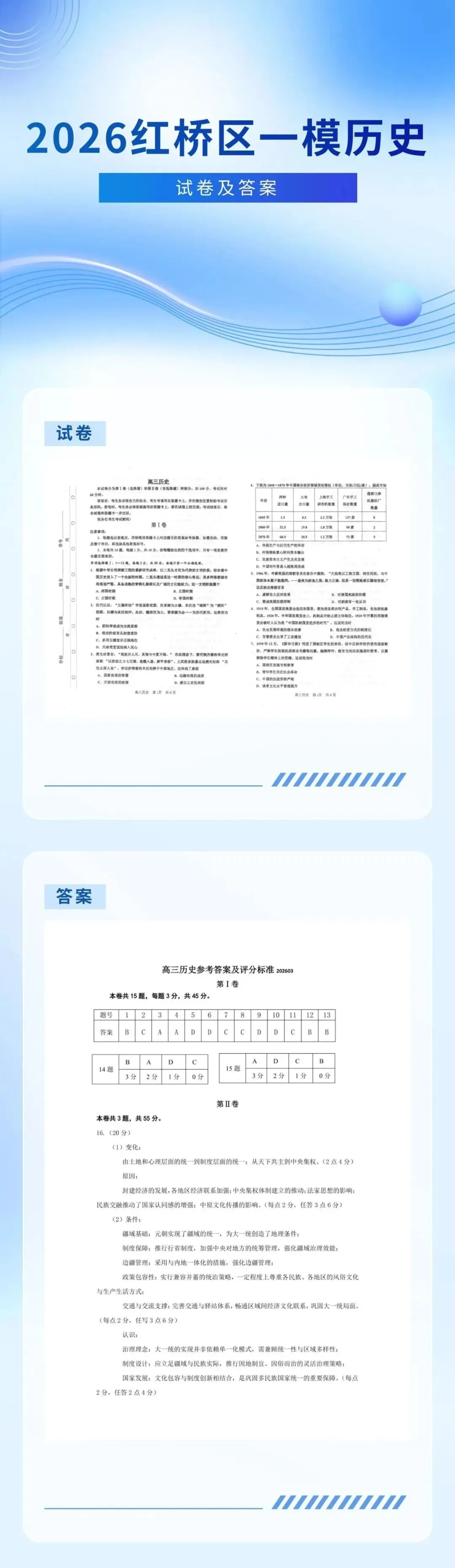 2026年天津红桥区高三一模历史试卷及答案 第1张