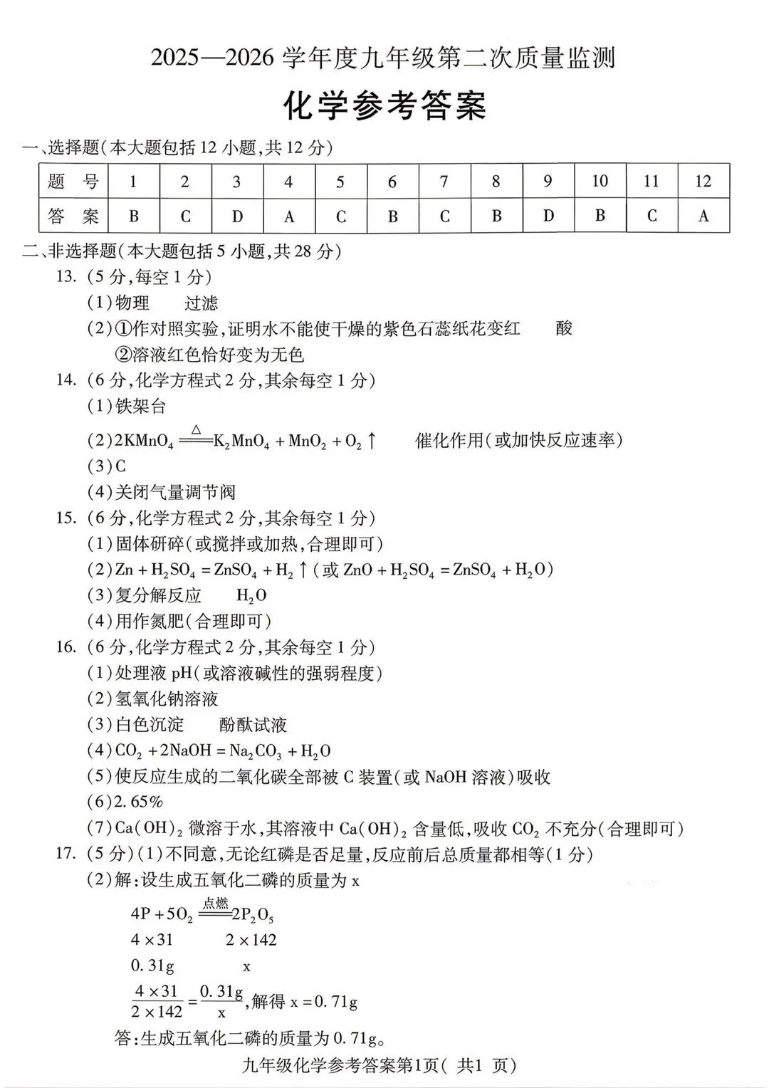 2026年中考化学检测试卷(含答案) 第5张