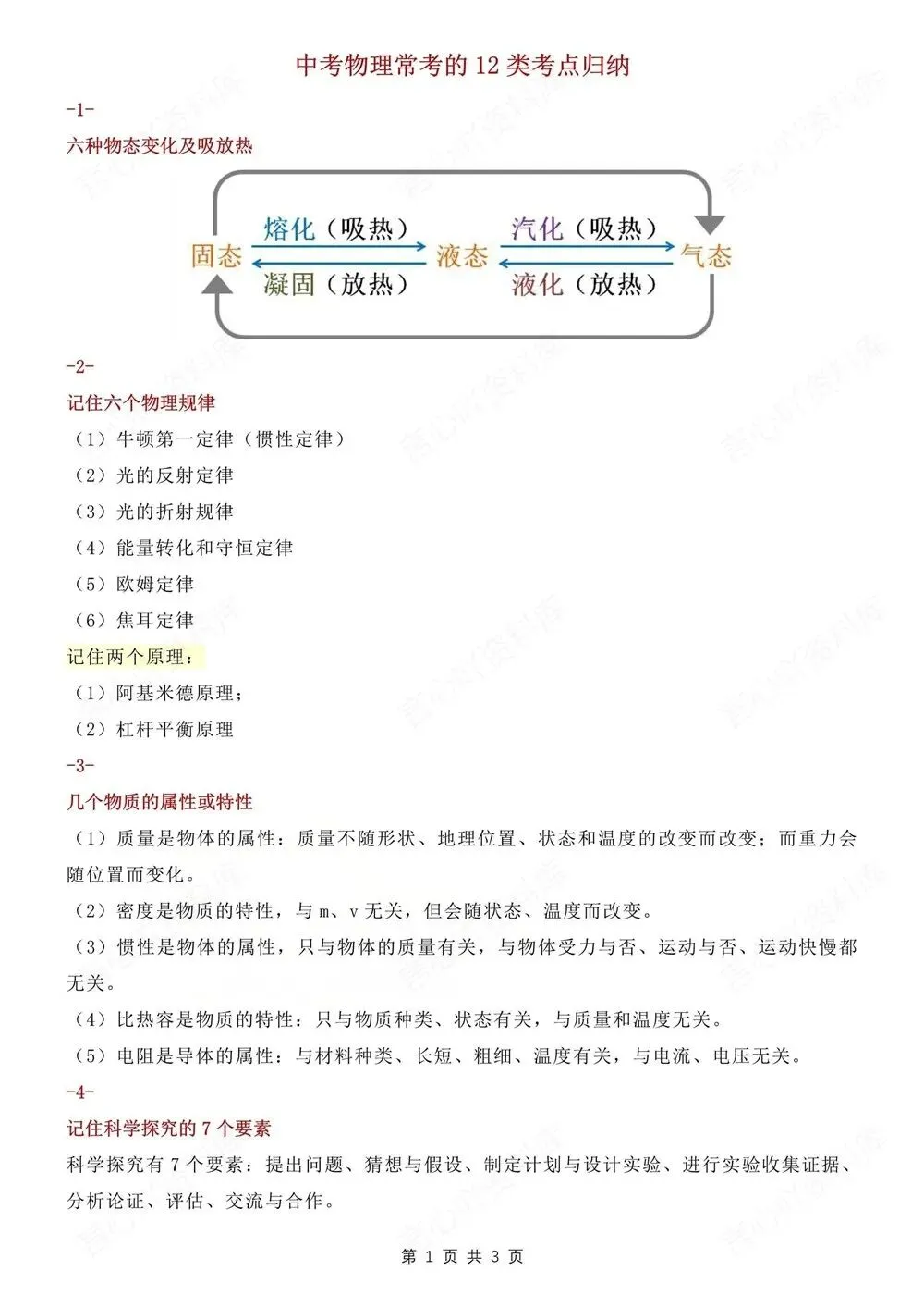 初中物理-中考归纳12类知识考点汇总梳理 第2张