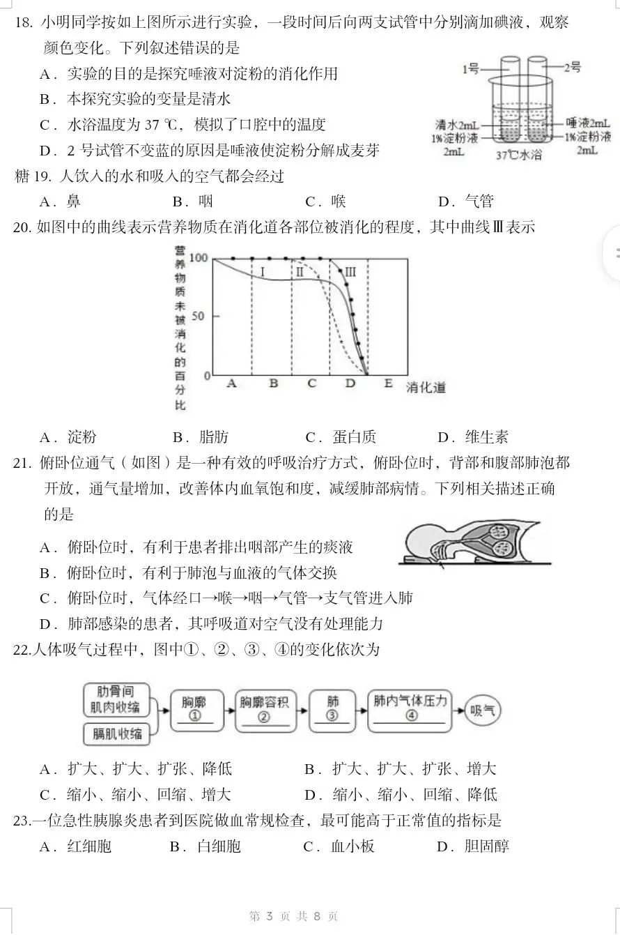 最新人教版初中生物中考复习托底练习卷02(七下全册).docx 第4张