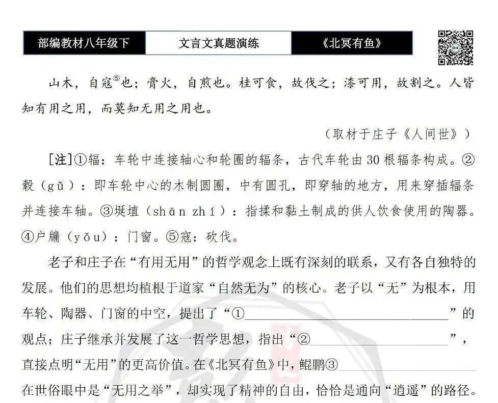 【古诗文真题演练复习】八年级下-04《北冥有鱼》思维导图+对比阅读(20套)(5元) 第23张