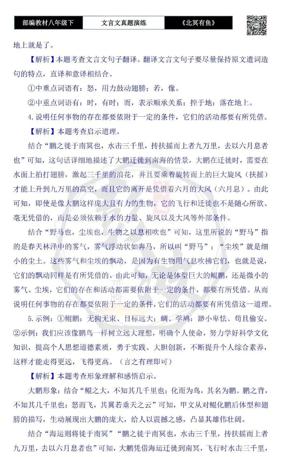 【古诗文真题演练复习】八年级下-04《北冥有鱼》思维导图+对比阅读(20套)(5元) 第41张