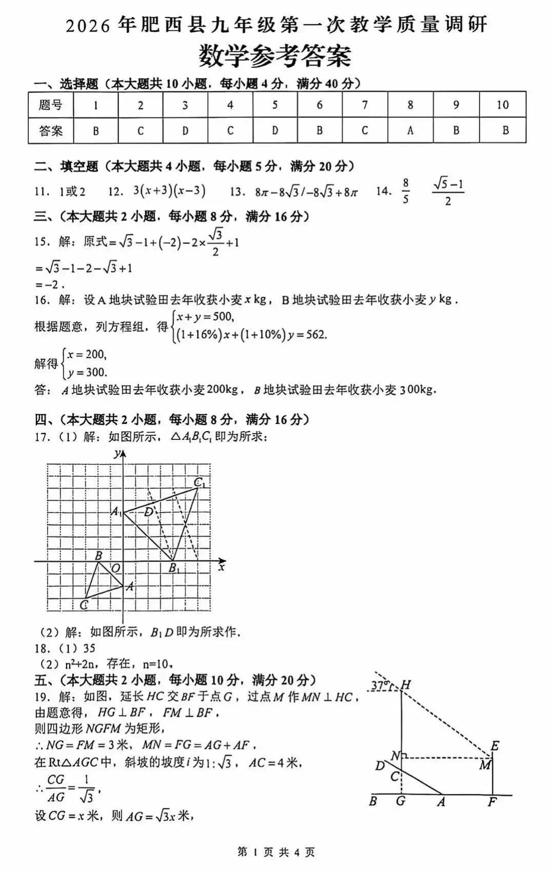 合肥市肥西县2026年中考一模数学试题及答案 第7张
