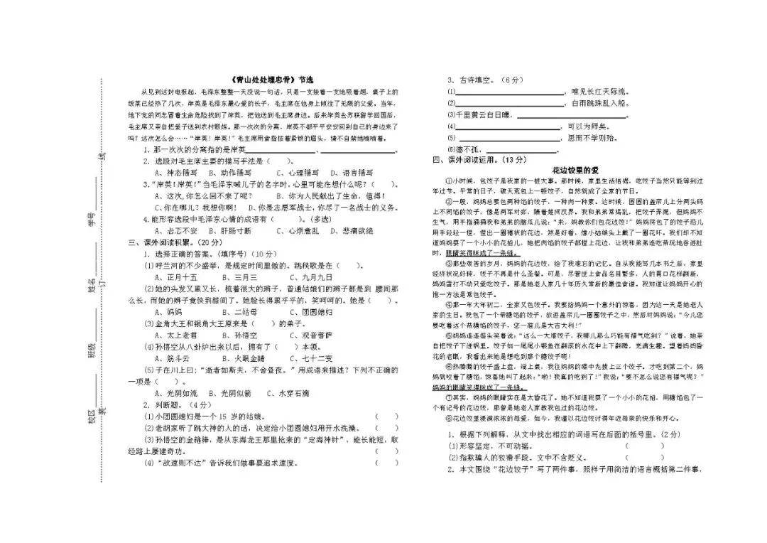 统编版五年级语文下册期中试卷,重点模拟练习! 第4张