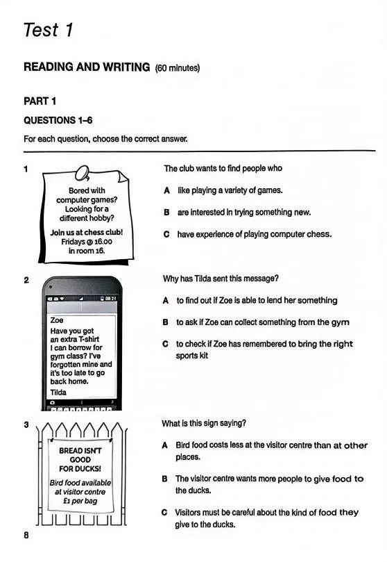 KET必刷官方真题!Test 1阅读+写作+听力+答案+范文一套免费领! 第4张