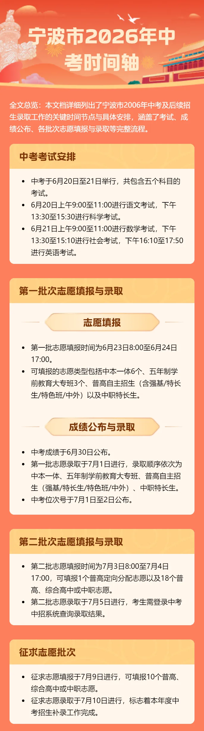 一图看懂宁波2026年中考时间! 第1张
