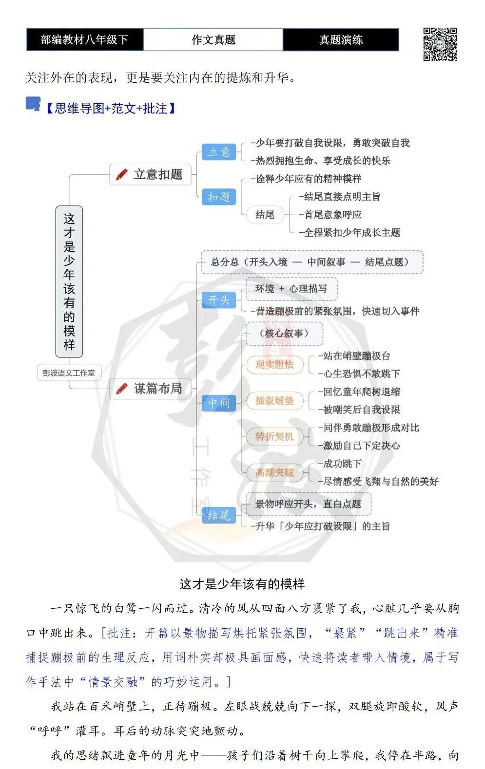 【作文-真题演练】八年级下-47-少年就该这样-思维导图+解析+范文批注指导 第6张