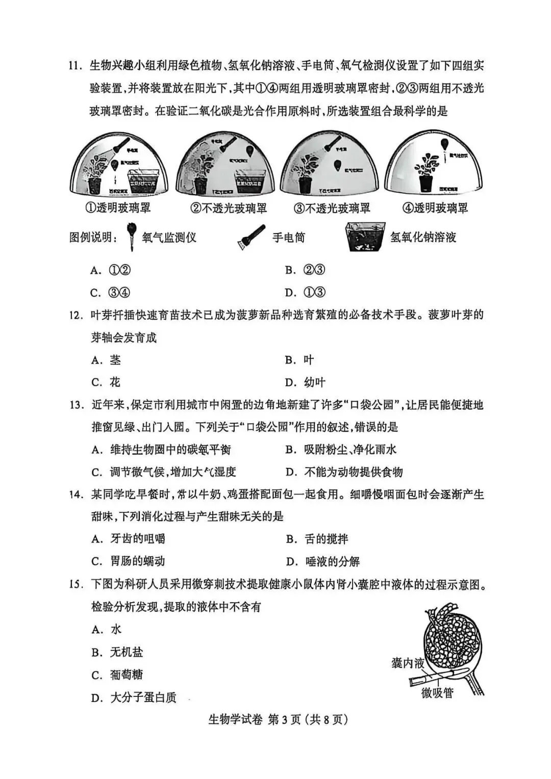 2026年保定市八年级中考一模生物试卷(含答案) 第3张