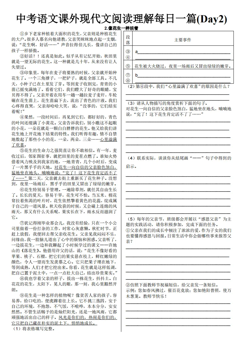 中考语文课外现代文阅读理解每日一篇练习 第3张