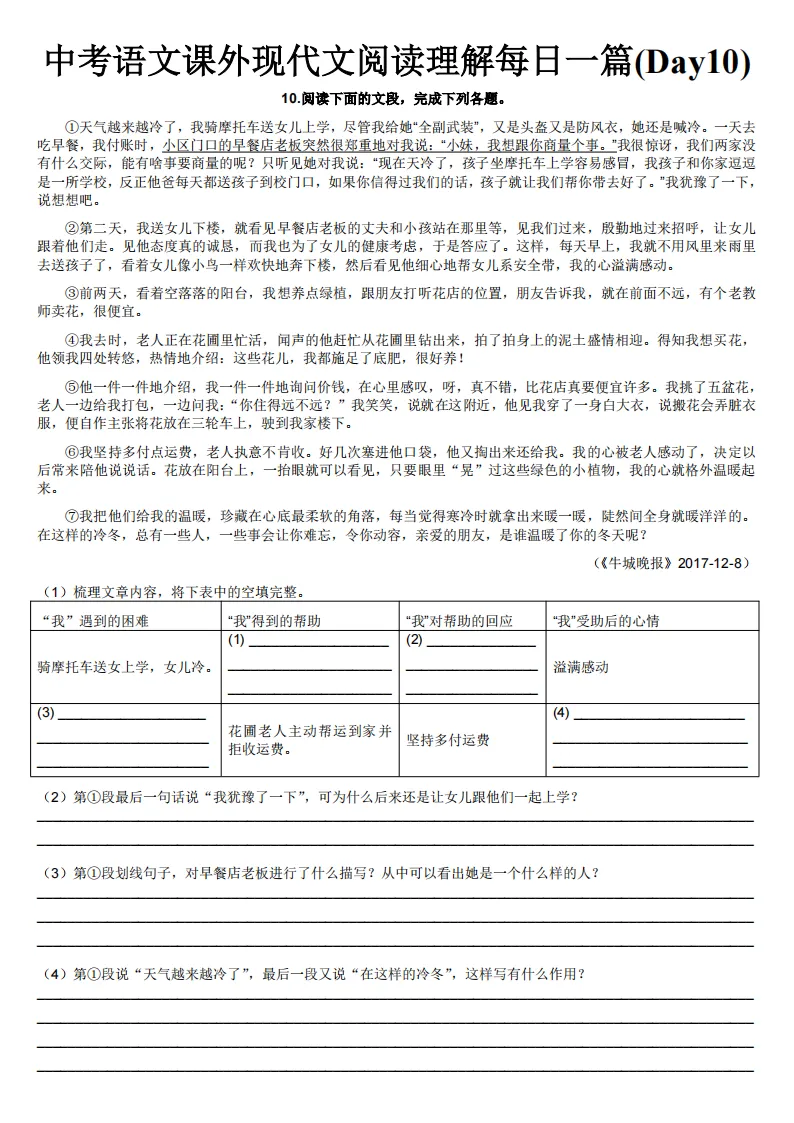 中考语文课外现代文阅读理解每日一篇练习 第11张