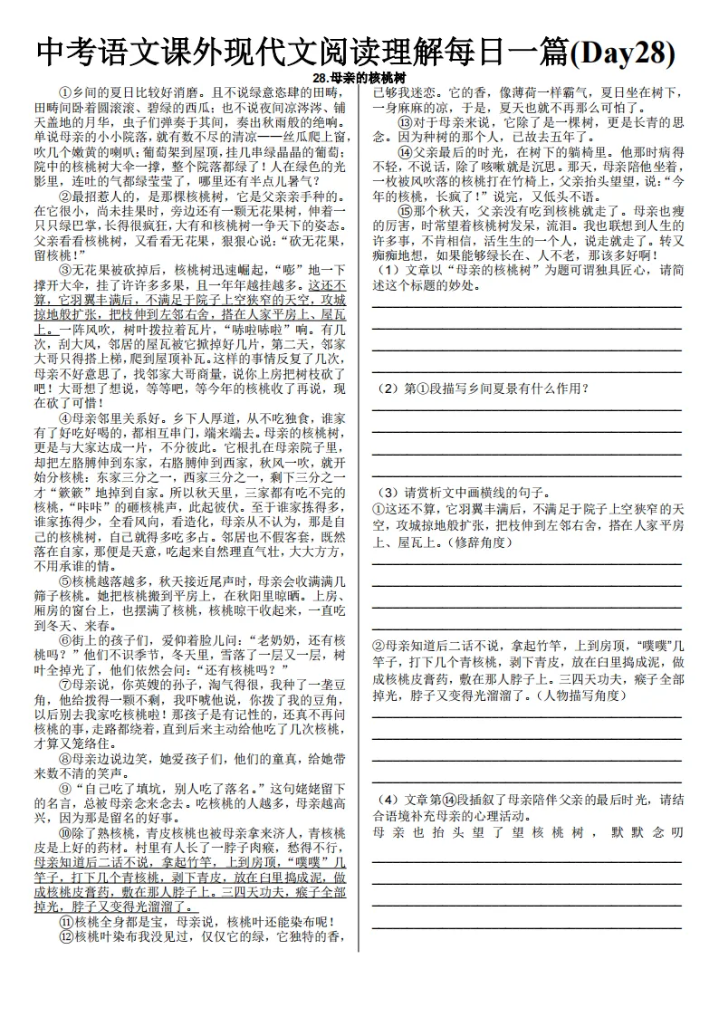中考语文课外现代文阅读理解每日一篇练习 第30张
