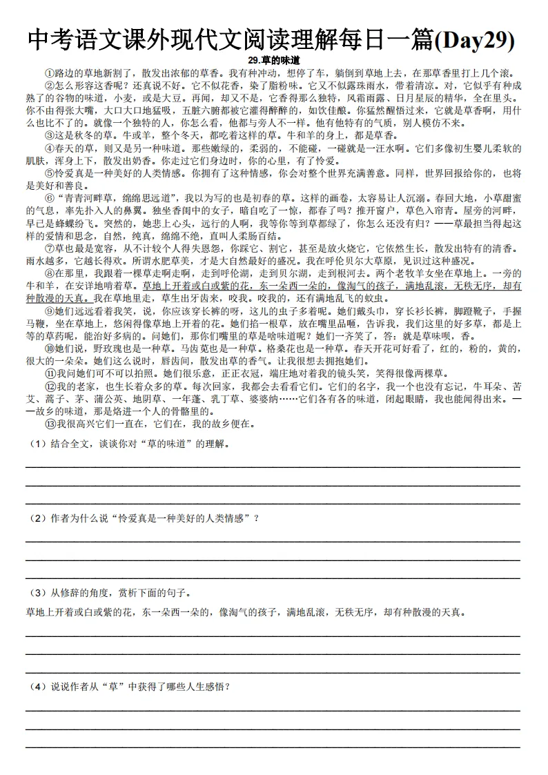 中考语文课外现代文阅读理解每日一篇练习 第31张