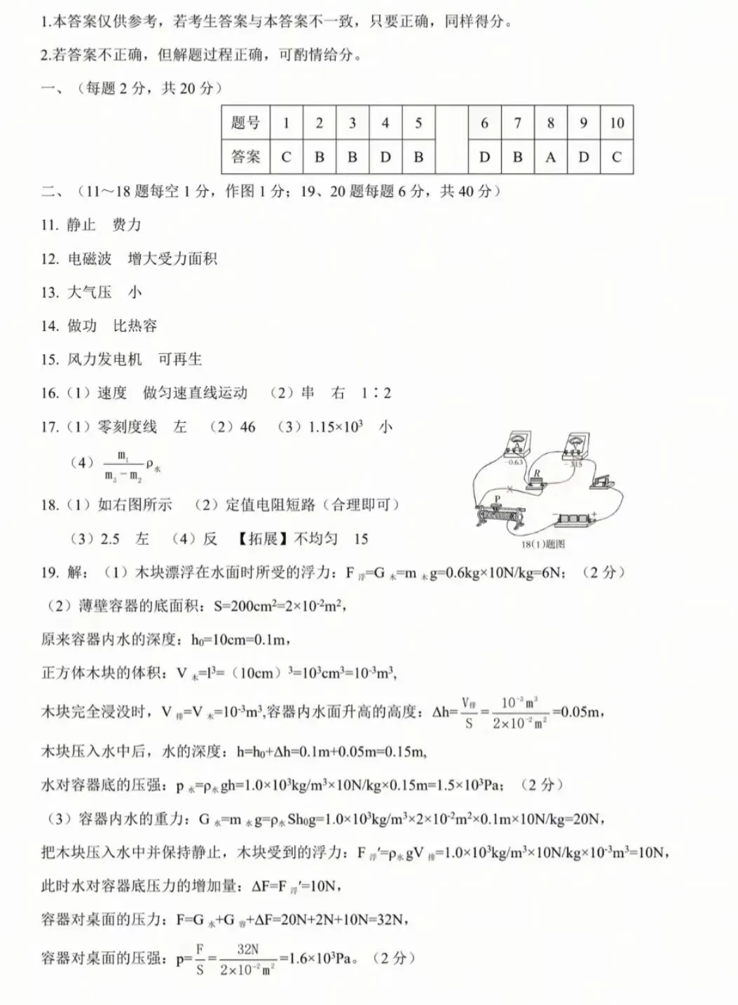 2026年中考物理模拟试卷(二)(含答案) 第7张