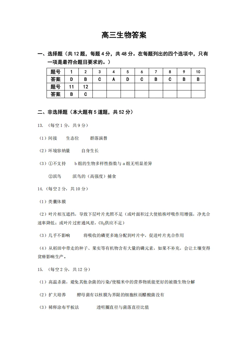 2026年天津红桥区高三一模 生物试卷及答案 第8张