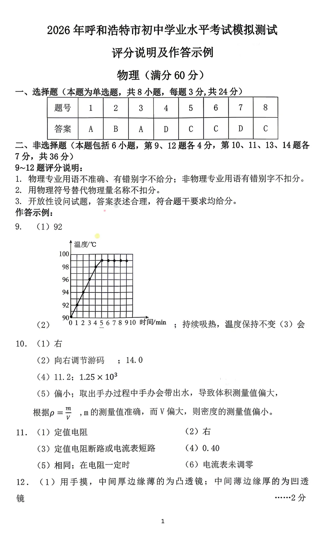2026年初三年级第一次模拟考【呼和浩特市】【物理化学】【试卷及答案】 第12张