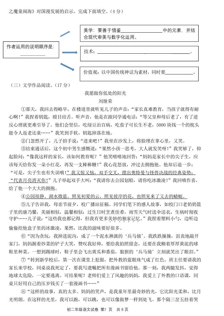 深圳实验中学部八下期中语文测试卷真题 第9张