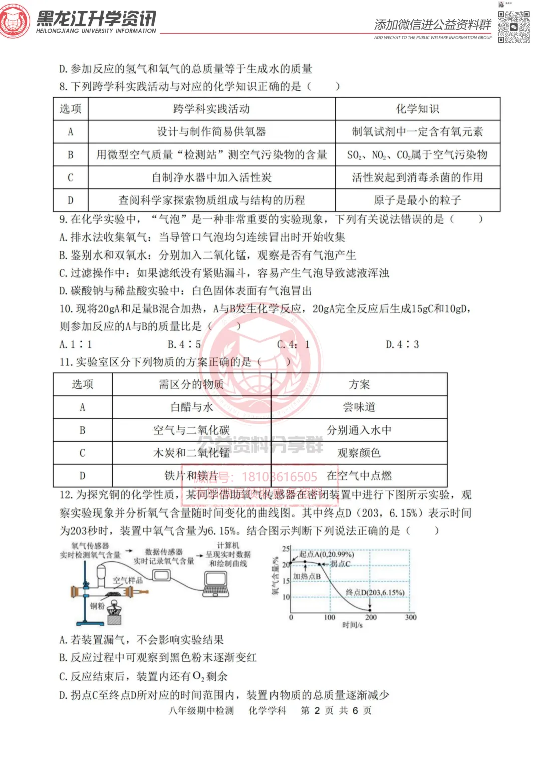 2026哈17中八(下)化学期中考试卷 第2张