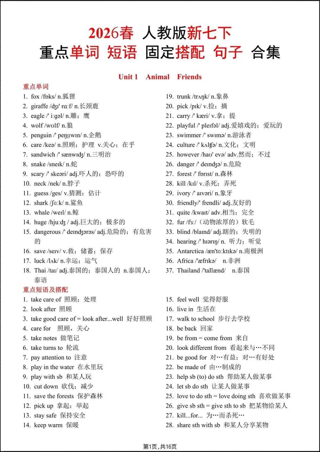 2026人教版七年级英语下学期【期中考试模拟卷】+期中知识点总结,完整电子版可下载打印! 第17张