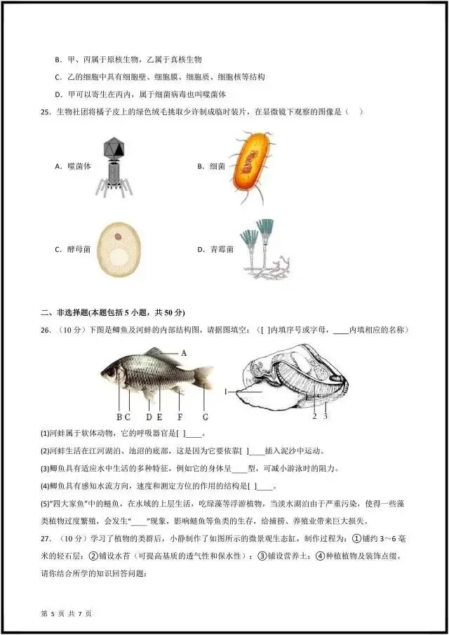 (2026人教版)初一七下生物:期中考试模拟测试卷(含答案解析),完整电子版可打印! 第10张
