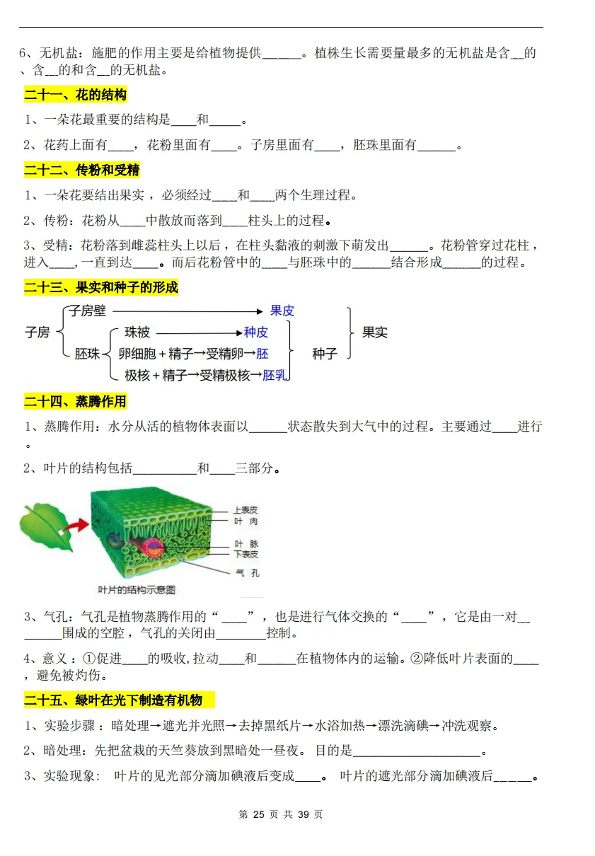 八年级生物中考丨2026 初中生物会考考点梳理(背诵版) 第24张