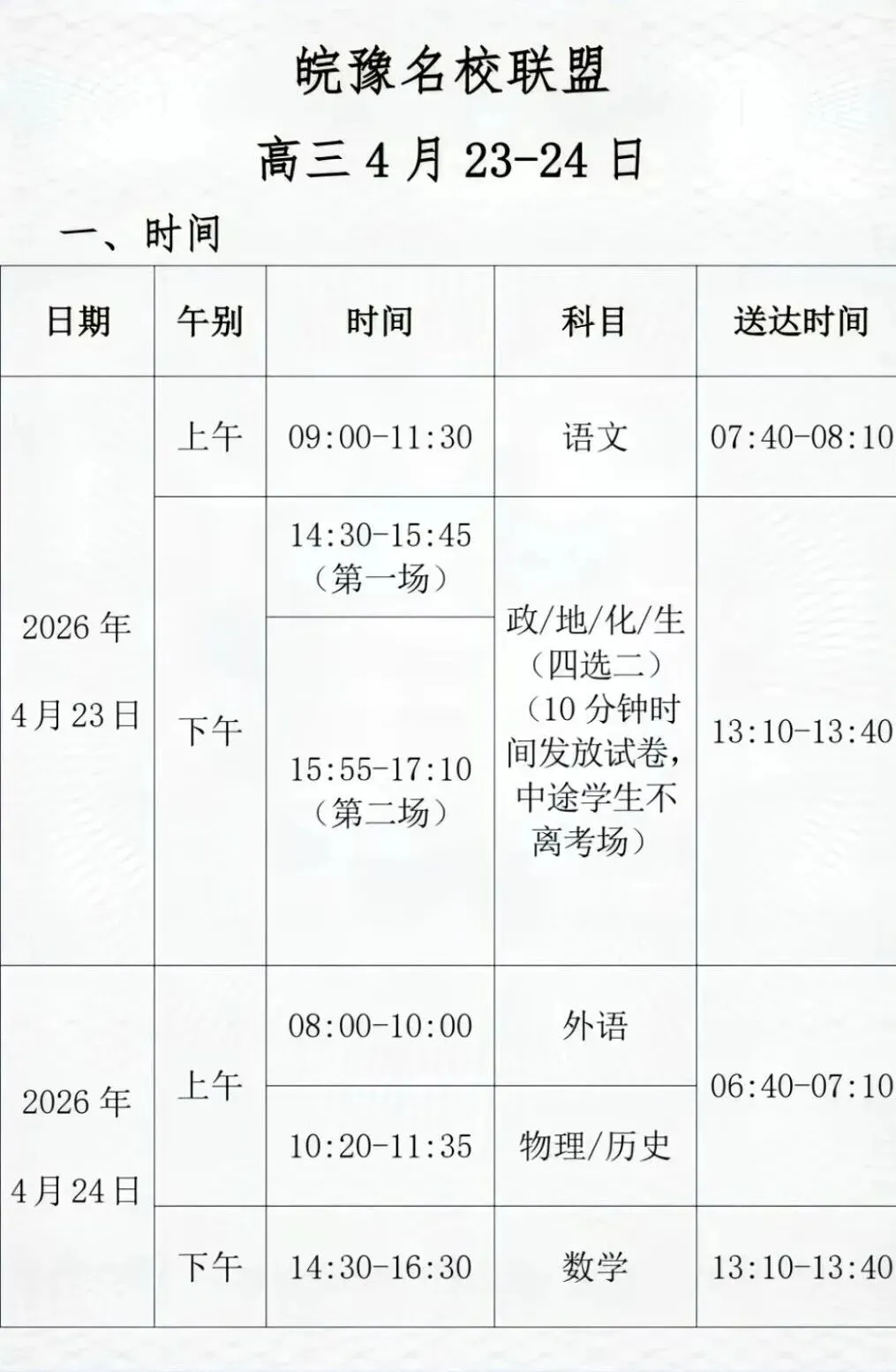 【试卷+答案】0423安徽省天一大联考皖豫名校联盟高三4月联考全科及答案汇总 第1张