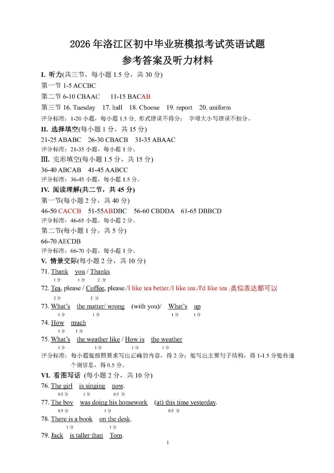 【中考英语】2026年泉州市洛江区4月中考质检英语试题及答案(含听力) 第9张