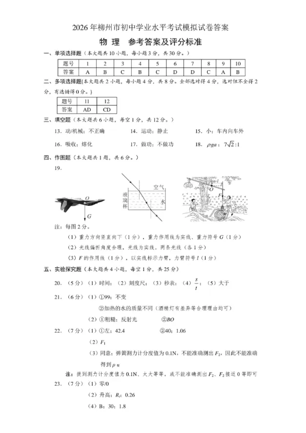 真题分享| 柳州市初三全市一模试卷真题附答案 第7张