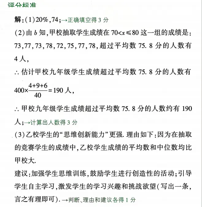 中考数学概率与统计评分标准和答题规范 第8张