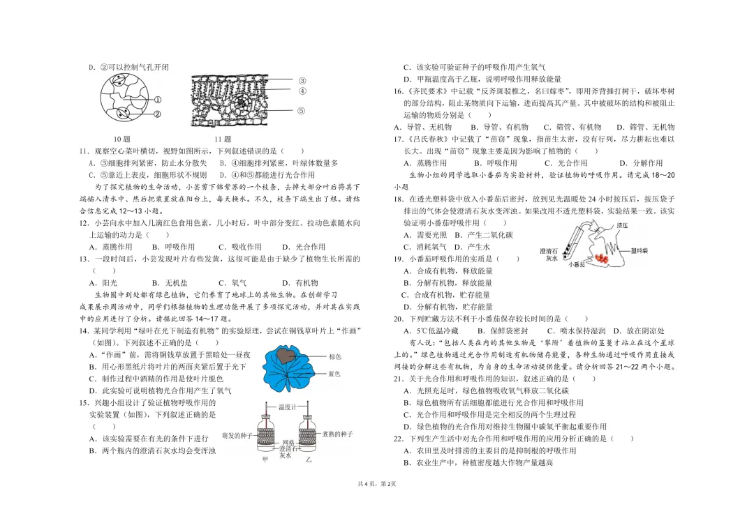 期中真题-2025 年临沂临沭县初一下学期期中生物试题(完整版 + 答案) 第5张