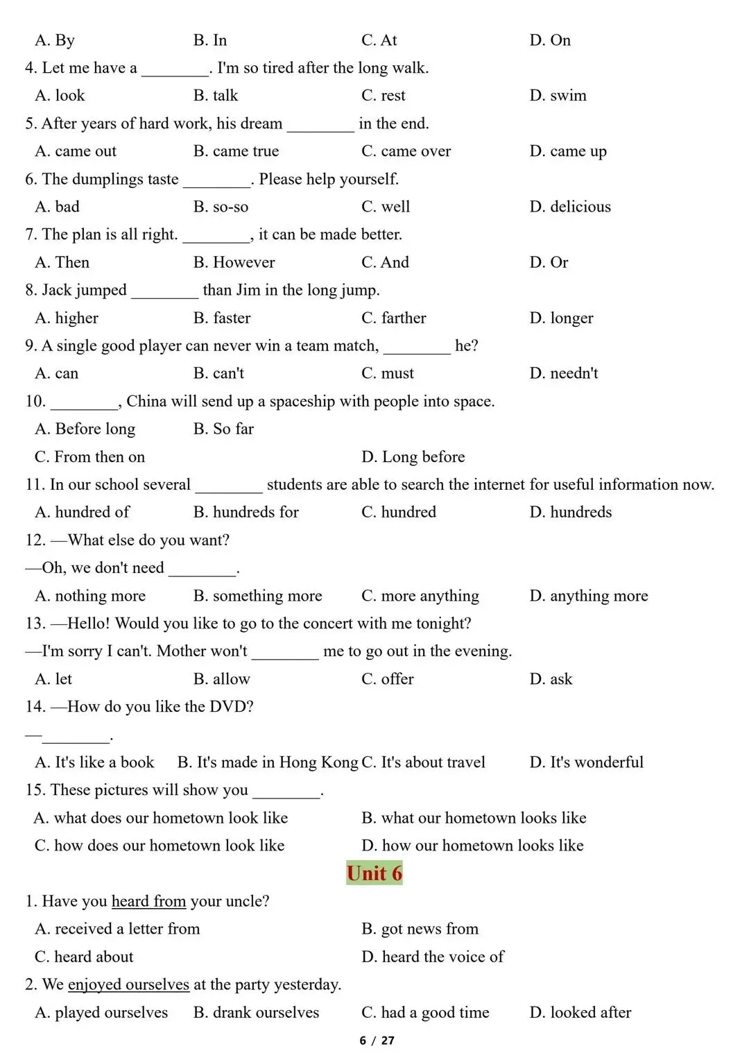 26新中考英语语法历年单选题精选(含答案)【电子打印版】 第6张