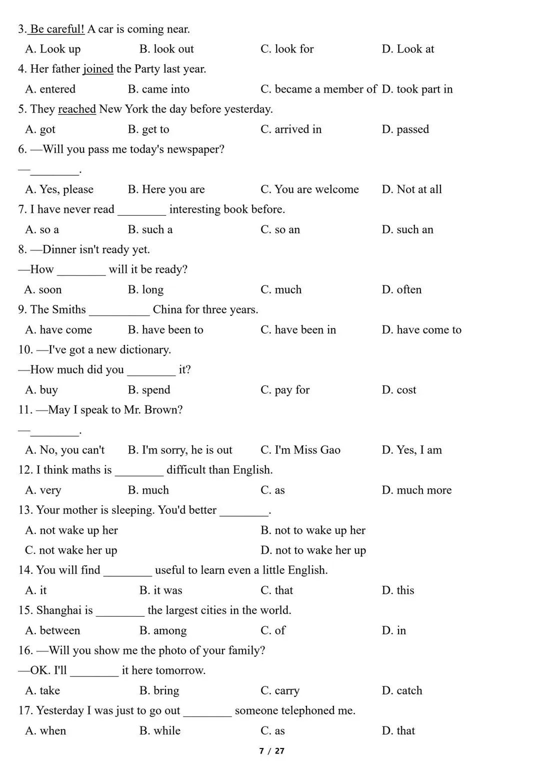 26新中考英语语法历年单选题精选(含答案)【电子打印版】 第7张
