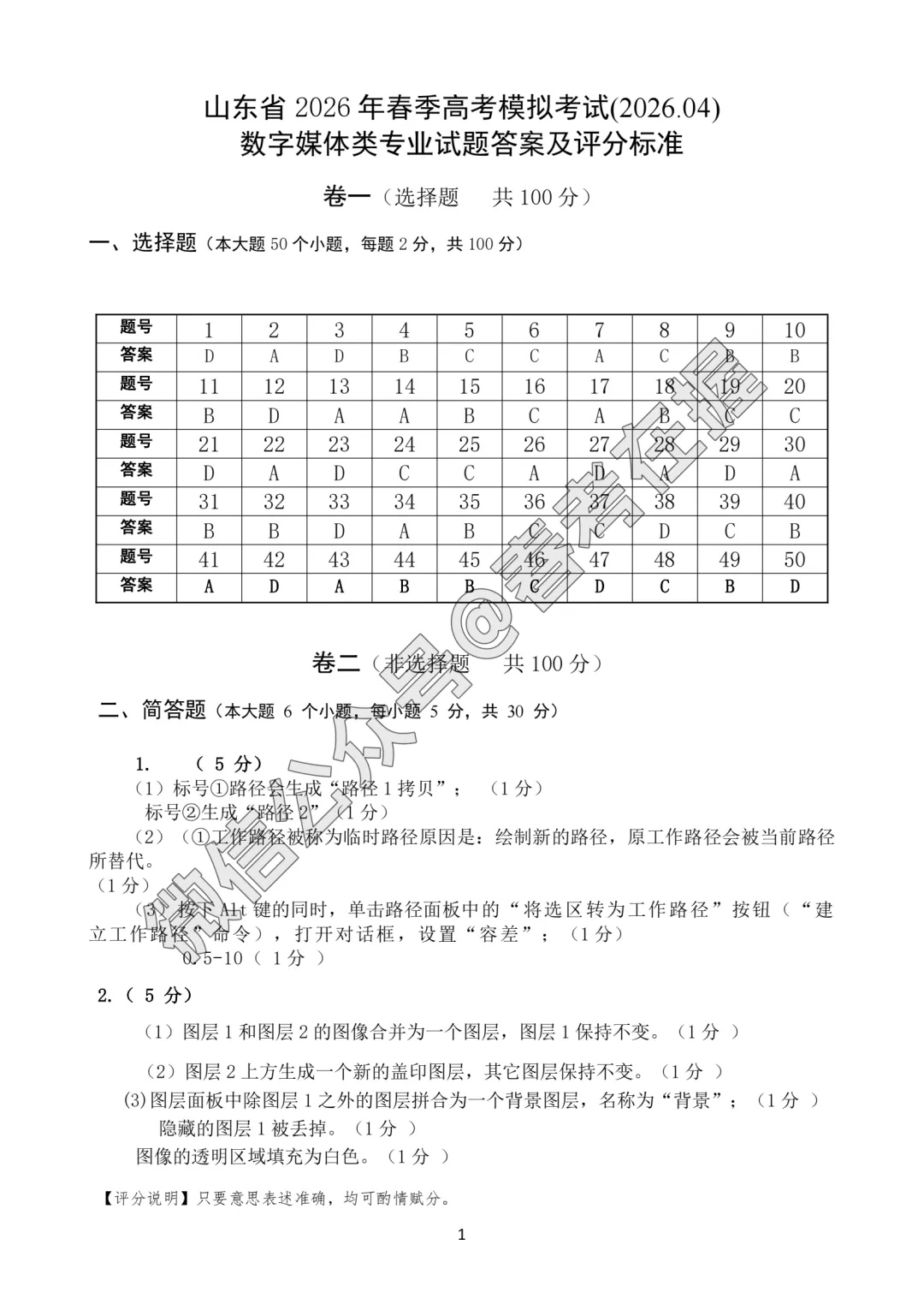 2026年春考济南市第2次模拟考试数字媒体专业理论试题、答案解析 第9张